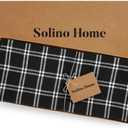 Solino Home Table Runner 90 Inches Long - 100% Pure Linen Marseille Plaid Black Table Runner 14 x 90 Inch for Dining