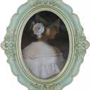Vintage 5x7 Picture Frame, Green Antique Picture Frame, Glass Front, Art Decor for Tabletop or Wall Hanging, Gold Vintage Stripe