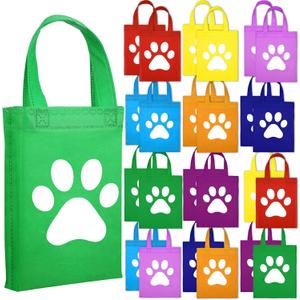 Sumind 24 Pcs Paw Print Bags Print Treat with Handle Non Woven Cat Gift Goodie Cat Gift Wrap Reusable Paw Candy Bag for Pet Dog Birthday Party Favors Baby Shower
