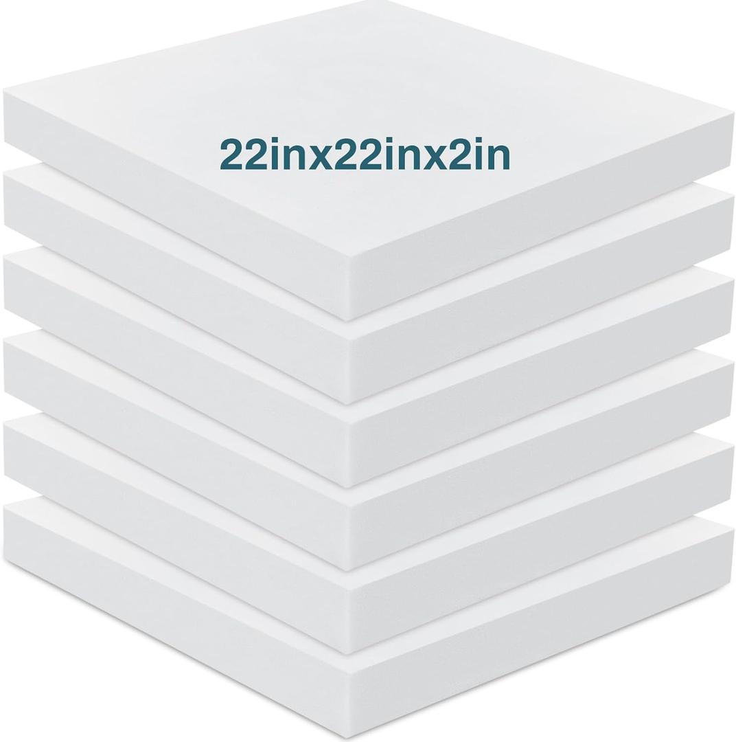 Frienda 6 Pack 2" X 22" X 22" Upholstery High Density Foam Cushion White Square Seat Replacement Cushion or Commercial Use Stuffing Craft Foam Couch Chair Padding DIY Projects