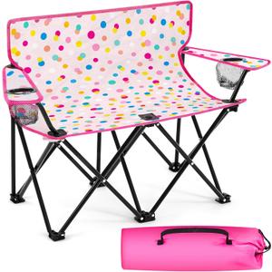 Folding Double Lawn and Camping Chair Gift for Birthday Portable 2 Person Love Seat Camp Chair with Cup Holder Outdoor Foldable Beach Chair for Beach Travel Picnic Sports(Polka Dot)