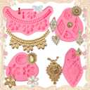 Baroque Style Scroll Relief Cake Decoration Fondant Molds European Vintage Jewelry Silicone Mold for Chocolate Flower Paste Sugar Craft Cupcake Topper Epoxy Polymer Clay Craft Project Set of 4