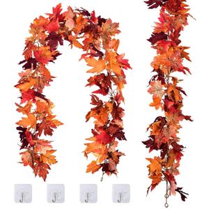 13 Ft Fall Garland Maple Leaf for Mantle,2 Pack Hanging Vine Garland Fall Decor for Home, Artificial Autumn Leaves Garlands Thanksgiving Decor for Porch Fireplace Christmas (Fall Garlands)