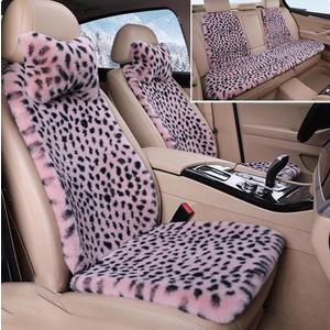 Fluffy Leopard Car Seat Cover 9Pcs Universal Anti-Slip Faux Bunny Fur Plush Auto Seat Cover for Car Pickup SUV (Pink Leopard Dots, 9Pcs)