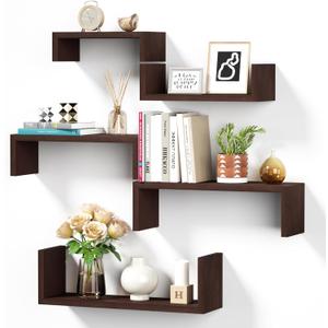 SRIWATANA Floating Shelves for Wall, Wall Shelves for Bathroom, Bedroom, Living Room, Kitchen, Office, Wood Shelves for Home Decor Set of 5 (Dark Walnut)