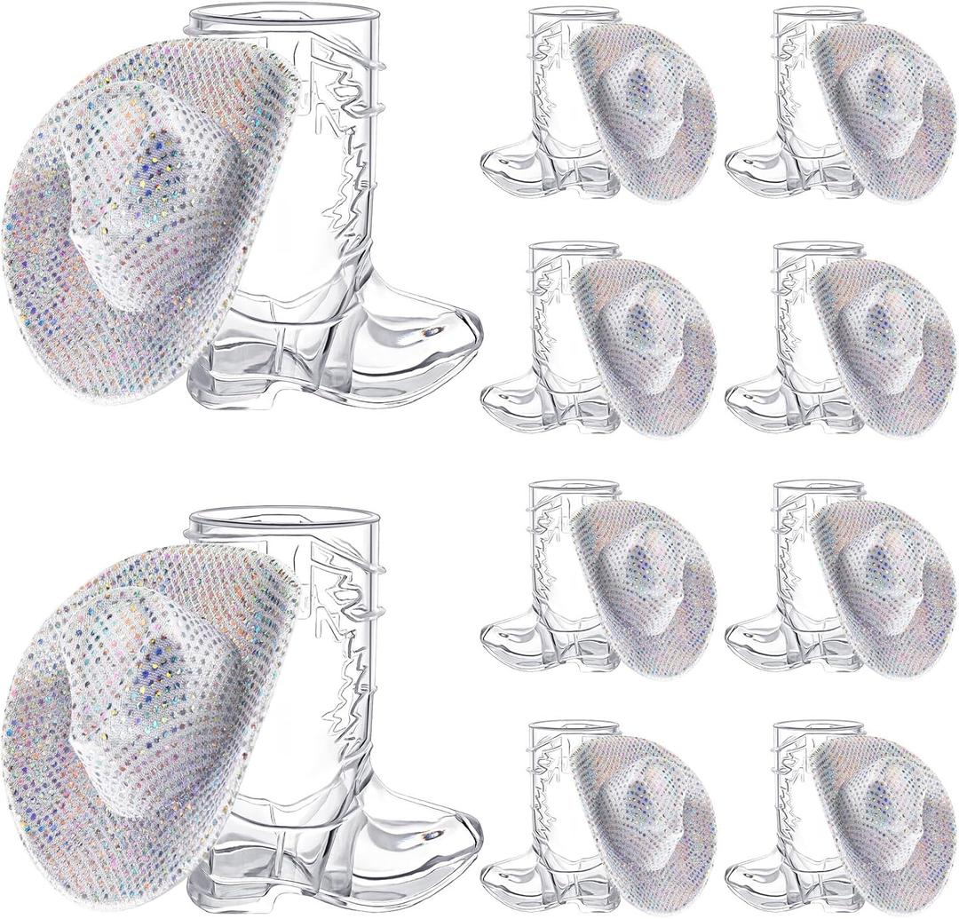 Vesici 20 Pcs 1 oz Silver Mini Cowboy Boot Shot Glasses Mini Western Cowgirl Hat Tiny Cowboy Cowgirl Party Decorations Bachelorette Party Supplies for Dollhouse Decor