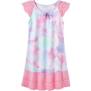 Vieille Girls Nightgowns Cute Princess Sleepwear Flutter Sleeve Pajamas Nightie Dress (7-8 Years)