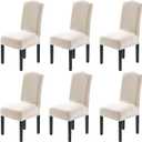 H.VERSAILTEX Dining Chair Covers Velvet Stretch Chair Covers for Dining Room Set of 6 Parson Chair Slipcovers Chair Protectors Covers, Soft Thick Solid Velvet Fabric Washable, Ivory