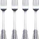 WDF 100 Piece Silver Forks Disposable - 7.48 Inch Silver Plastic Forks - Baroque Silverware for Dessert Cake - Heavy Duty Plastic Fork for Christmas Party, Wedding or Daily Using