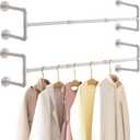 IBUYKE Industrial Pipe Clothes Rack Set of 2, 50 Inch Wall Mounted Clothing Rack, Space-Saving Hanging Closet Rod, Heavy Duty Multi-Purpose Garment Rack for Laundry Room(4 Bases), White TYJ002W-2