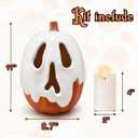 Halloween Decorations - 11" H Resin Ghost Pumpkin with Flameless Candle for Indoor Outdoor - Cute Spooky Decoration Tables Centerpieces Halloween Decor for Porch Home Front Door Mantel