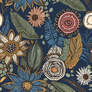 Blue Boho Wallpaper Peel and Stick,Vintage Floral Contact Paper 17.5" x 393.7", Retro Flower Paisley Botanical Wall Paper Self Adhesive Removable Waterproof for Walls Shelves Cabinet Table Decoration