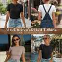 Ficerd 3 Pack Women's Ribbed T-Shirts, Cotton Short Sleeve Basic Tees Crewneck Fitted Tops Casual Shirts 2026 Summer Trendy (Black)
