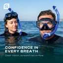 Scuba Prime Pano 3 180° Panoramic Dive Mask, Three-Window Tempered Glass Scuba Mask with Dry Top Snorkel, Dual-Layer Silicone Skirt Anti-Leak Diving Gear for Men Women Teens Adults, Ocean Blue