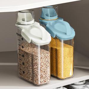2 PCS Airtight Storage Containers, 2.8L/95fl.oz Cereal Rice Holder, Dog Cat Food Dispenser with Measuring Cup, BPA Free Clear Plastic Kitchen Pantry Organization Bin, 1 Blue+1 White ((Blue+White)-(2pcs)2.8L5.51lbs94.6oz0.66gals)