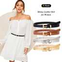 WHIPPY Set of 4 Women Skinny Belts Thin Leather Waist Belt with Alloy Pin Buckle for Pants Jeans Dresses, Black/Brown/Gold/Silver,Fits Waist 23"-26"