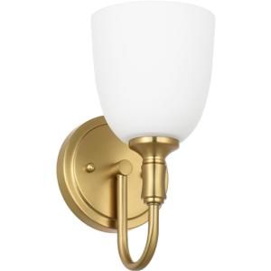 Gold Vintage Traditional 1-Light Indoor Wall Sconce with Frosted Glass Bathroom Bedroom Hallway, 10.6" H x 5.3" W, Aged Brass