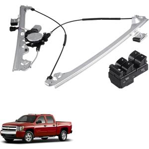 Front Left Driver Side Power Window Regulator with Motor & Power Master Window Switch Compatible for 2007-2013 Chevy Silverado/GMC Sierra 1500 2500HD 3500HD, Replace 741-442 & 20945129