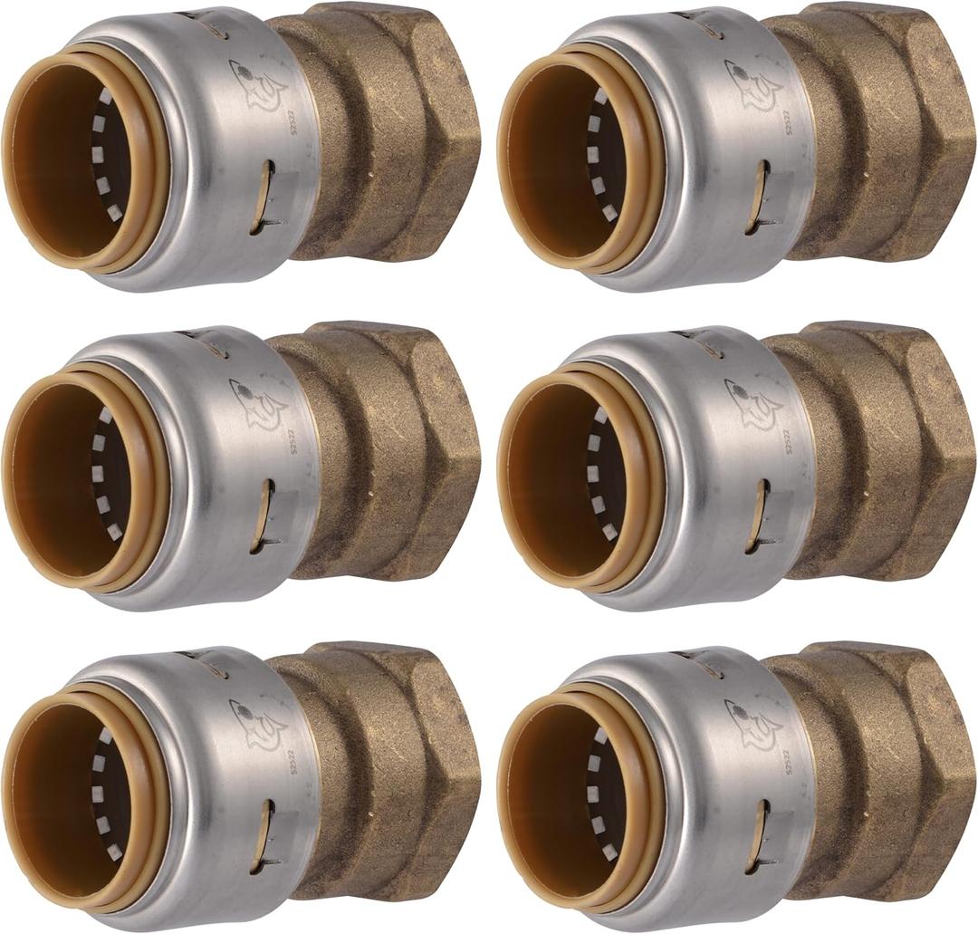 SharkBite Max Female Adapter, 3/4 in Push-to-Connect x 3/4 in FNPT, Pack of 6, Brass Plumbing Fitting, UR088