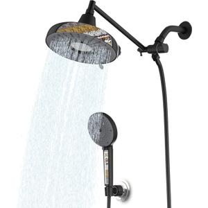 Dual Filtered Rain Shower Heads with Handheld Spray Combo, 8-Inch 3 Way High Pressure Rainfall Showerhead, 10 Inch Adjustable Extension Arm, Shower Head Filter for Hard Water - Removes Chlorine, Black