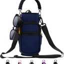 32/40/64/87/128 oz Water Bottle Carrier Bag, Neoprene Water Bottle Sleeve with 4 Pocket, Sport Water Holder with Paracord Handle and Shoulder Strap for Walking Hiking Camping Gym (03.Navy)
