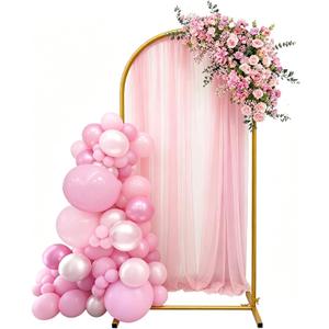 6ft Arch Backdrop Stand, Metal Wedding Arch Backdrop Stand with Square Base Ground Nails, Party Arch Frame for Wedding Ceremony Baby Shower Garden Balloon Birthday Party Decorations, Gold
