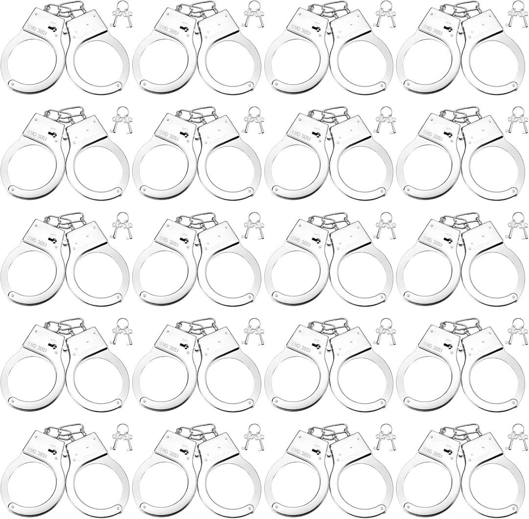 Leitee 20 Pairs Toy Handcuffs Metal Handcuffs with Keys 9 Inch Hand Cuff Fake Police Party Favor Gift Police Costume Prop Accessories Role Play Halloween Party Supplies