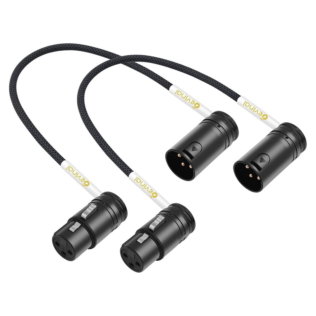 Devinal Rotatable Right-Angle XLR Cable, Adjustable-Angle Low-Profile XLR Microphone Adapter Connector, Right-Angle Mic Cord on Both Ends (Male and Female) 0.8 FT 2 pcs