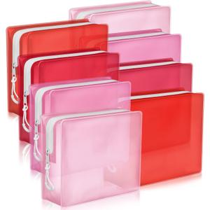 8 Pack TSA Approved Travel Toiletry Bags Frosted Translucent Leak-proof Cosmetic Makeup Bags for Women Men Travel Organizer Airport Security(Red,6.7 x 5.5 x 1.8 Inch)