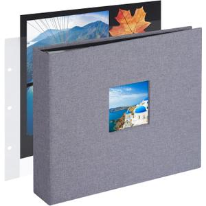 8x8 DIY Small 3 Ring Scrapbook Photo Album Journal with 30 Plastic Sleeves 60 Pages and Fabric Cover for Baby Travel Wedding Couple Anniversary Kids Adventure(Gray Cover/Black Pages)
