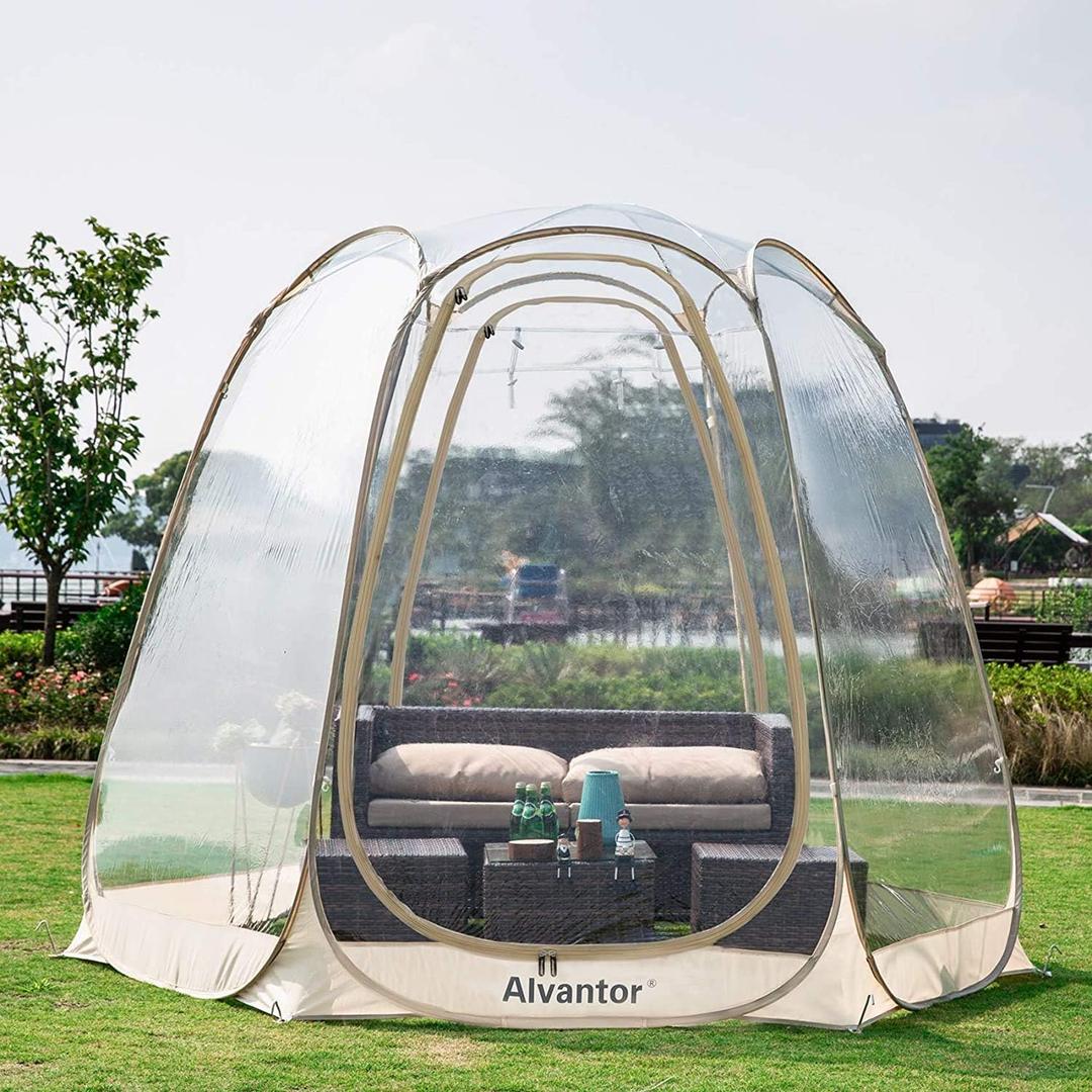 Alvantor Pop Up Bubble Tent - 10 x 10 Instant Igloo Tent - 4-6 Person Screen House for Patios - Large Oversize Weather Proof Pod - Cold Protection Camping - Beige