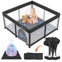 Taleco Gear Foldable Baby Play Pen with Mat, 50''x50'' Playpen for Babies and Toddlers, Playpen for Baby with Gate, Breathable,Foldable Travel Play Pen with 50 Ocean Balls (Black)