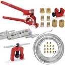 Wadoy Brake line Flaring Tool kit Include 25 FT 3/16" Silver Color Copper Coated Brake Line with Fittings,Brake line Bender,Single Flare Tool with Cutter,Brake Line Bender 26PCS