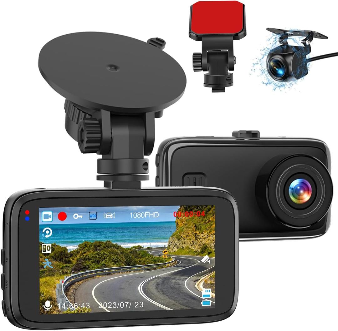 Dash Cam Front and Rear Camera, Biuone 1080P Dash Camera for Cars, Dash Cam with 3'' IPS Screen with Night Vision, G-Sensor, WDR, Loop Recording, 24/7 Parking Monitor