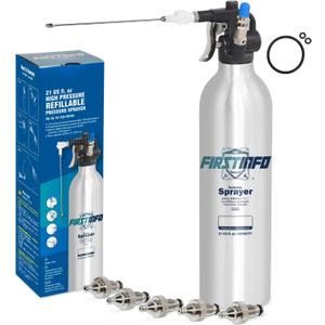 FIRSTINFO A1638Y5(3rd Gen) Patented Lightweight Max. Pressure 140psi / 620ml Thickened Aluminum Canister Refillable High Pressure Aerosol Spray Can/Pneumatic Compressed Air Sprayer (21 Ounces w/ nozzle kit)