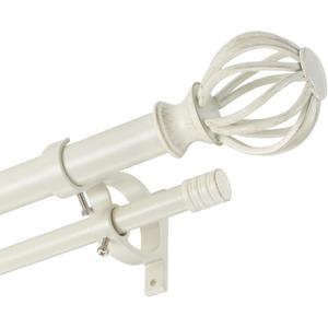 Antique White Double Curtain Rods for Window 36-72", Double Drapery Rods with Round Cage & Barrel Finials, Adjustable 1-Inch Front and 5/8 Inch Back Dual Curtain Rod