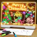 Portable LED Note Board with Colors, Rechargeable 16-inch 7 Light Effects Doodle Glow Memo Message Dry Erase Drawing Lumi Board with Stand for Gift/Classroom/Office/Kids, 5 Markers & Sketchbook