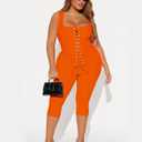 2 Piece Sets for Women Sexy Ribbed Crop Tops High Waist Bodycon Capri Pants Womens Summer Outfits Clubwear (Orange, M)