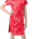 Girl's Red Chinese Dress with Golden Wintersweet Blossom