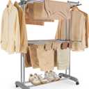 Household Essentials 4 Tier Stainless Steel Laundry Drying Rack with Two Side Wings, Grey