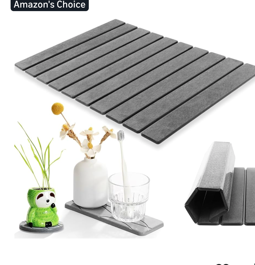 Stone Bath Mat Multipurpose, Foldable Stone Bathmat 23x15 Inch Water Absorbing Drying Mat for Kitchen Counter Bathroom Self Drying Bath Mats Gray Quick Dry Bathmat for Bathroom, Dish, Palnt Dry