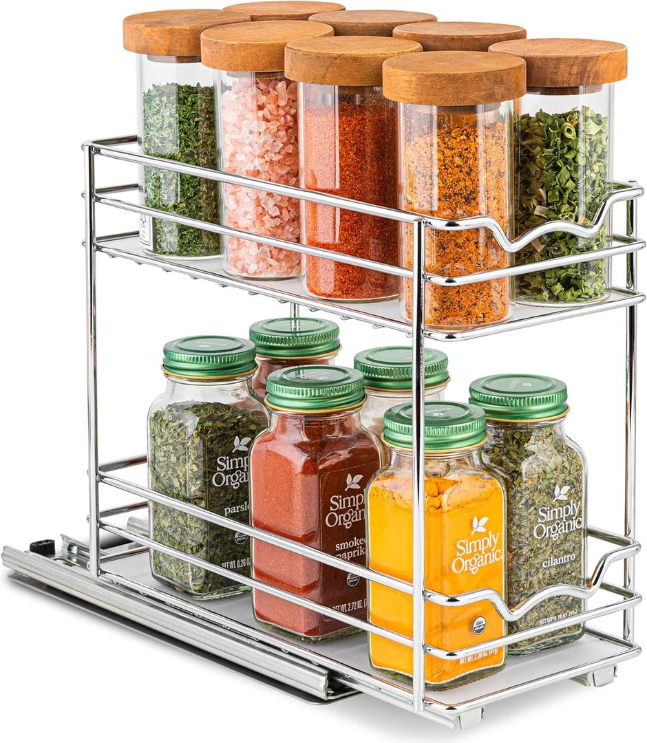 Pull Out Cabinet Organizer for Spices, Cans - Heavy Duty - Pull Out Spice Rack- Cabinet Pull Out Shelf for Cans,Dishes, Etc, 4-1/2"W x 10-3/8"D x 8-7/8H, Chrome
