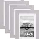 Egofine 4x6 Picture Frames Set of 4, Made of Solid Wood Covered by Plexiglass 3x4.5 and 3.5x5 with Mat or 4x6 without Mat, for Table Top Display and Wall Mounting Photo Frame, Light Grey