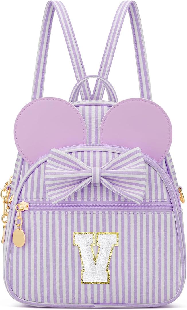 Personalized Birthday Gift for Toddler Girls, Small Initial Backpack Purse for Little Girl, Cute Mini Purse for 3-10 Years Old Kids,Purple V