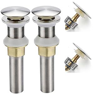 Rockgoya Bathroom Sink Drain,2 Pack Drain Stopper Bathroom Sink Without Overflow,Pop Up Drain Assembly with Detachable Strainer Basket,Built-in Anti-Clogging Strainer,Stainless Steel Brushed Nickel