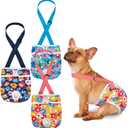 Pet Soft Dog Diapers Female with Suspenders, 3 Pack Reusable Female Dog Diapers for Heat, Dog Period Panties for Doggie in Cycle(Small, Floral) (Small:10''-14'')
