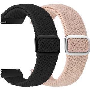 2 Pack Quick Release Braided Bands - 18mm 19mm 20mm 22mm 24mm Solo Loop Adjustable Soft Band for Women Men (Black+Dark Pink)