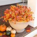 Fall Flowers Artificial Mums for Outdoors, 20 Bundles UV Resistant Silk Fake Daisy with Eucalyptus Leaves No Fade Greenery for Porch Patio Garden Front Door Fall Decoration(Orange and Yellow)