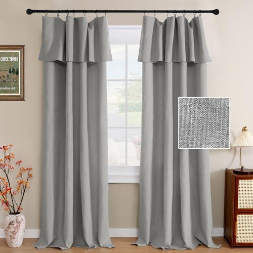 H.VERSAILTEX Linen Curtains with Valance 84 Inch Long 2 Panels Farmhouse Boho Privacy Window Curtains for Living Room Bedroom Ring/Rod Pocket Privacy Light Filtering Drapes, 52x 84 Inch, Heather Grey