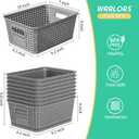 8-Pack Grey Plastic Storage Baskets with Lids, Label Organizers, Stackable Organizer Containers: For Organizing Shelves, Drawers, Desk Closets, Playrooms, Classrooms, Offices